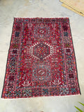 5’ X 6’5 Antique Persian Gharajeh Rug #1820 / Small Vintage Heriz / 5x6 Vintage Rug - Blue Parakeet Rugs