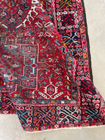 5’ X 6’5 Antique Persian Gharajeh Rug #1820 / Small Vintage Heriz / 5x6 Vintage Rug - Blue Parakeet Rugs