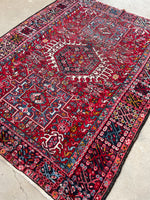5’ X 6’5 Antique Persian Gharajeh Rug #1820 / Small Vintage Heriz / 5x6 Vintage Rug - Blue Parakeet Rugs