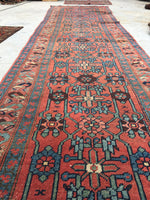 3'5 x 13'4 Antique 19th Century Runner #608 / 13 foot runner - Blue Parakeet Rugs