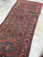 3'5 x 13'4 Antique 19th Century Runner #608 / 13 foot runner - Blue Parakeet Rugs