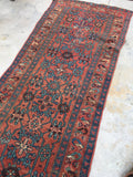3'5 x 13'4 Antique 19th Century Runner #608 / 13 foot runner - Blue Parakeet Rugs