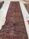 3'5 x 13'4 Antique 19th Century Runner #608 / 13 foot runner - Blue Parakeet Rugs