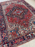 6’8 x 9’6 Antique 1920s tribal Heriz wool rug #1824 / large vintage rug / 7x10 Vintage Rug - Blue Parakeet Rugs