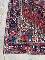 6’8 x 9’6 Antique 1920s tribal Heriz wool rug #1824 / large vintage rug / 7x10 Vintage Rug - Blue Parakeet Rugs