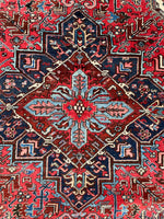 6’8 x 9’6 Antique 1920s tribal Heriz wool rug #1824 / large vintage rug / 7x10 Vintage Rug - Blue Parakeet Rugs
