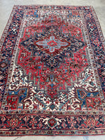 6’8 x 9’6 Antique 1920s tribal Heriz wool rug #1824 / large vintage rug / 7x10 Vintage Rug - Blue Parakeet Rugs