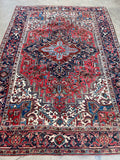 6’8 x 9’6 Antique 1920s tribal Heriz wool rug #1824 / large vintage rug / 7x10 Vintage Rug - Blue Parakeet Rugs