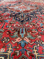 6’8 x 9’6 Antique 1920s tribal Heriz wool rug #1824 / large vintage rug / 7x10 Vintage Rug - Blue Parakeet Rugs