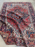 6’8 x 9’6 Antique 1920s tribal Heriz wool rug #1824 / large vintage rug / 7x10 Vintage Rug - Blue Parakeet Rugs