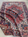 6’8 x 9’6 Antique 1920s tribal Heriz wool rug #1824 / large vintage rug / 7x10 Vintage Rug - Blue Parakeet Rugs