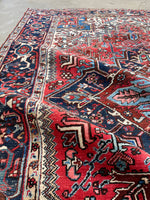6’8 x 9’6 Antique 1920s tribal Heriz wool rug #1824 / large vintage rug / 7x10 Vintage Rug - Blue Parakeet Rugs