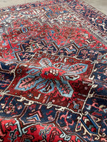 6’8 x 9’6 Antique 1920s tribal Heriz wool rug #1824 / large vintage rug / 7x10 Vintage Rug - Blue Parakeet Rugs