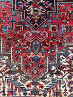 6’8 x 9’6 Antique 1920s tribal Heriz wool rug #1824 / large vintage rug / 7x10 Vintage Rug - Blue Parakeet Rugs