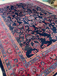 10'8 x 13'6 Navy blue antique Turkish Sparta rug #2153 / 11x14 Vintage Rug - Blue Parakeet Rugs