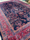 10'8 x 13'6 Navy blue antique Turkish Sparta rug #2153 / 11x14 Vintage Rug - Blue Parakeet Rugs