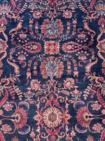 10'8 x 13'6 Navy blue antique Turkish Sparta rug #2153 / 11x14 Vintage Rug - Blue Parakeet Rugs