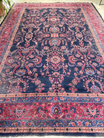 10'8 x 13'6 Navy blue antique Turkish Sparta rug #2153 / 11x14 Vintage Rug - Blue Parakeet Rugs