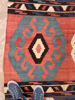 8'4 x 12'10 Antique flat weave Kilim #2324ML - Blue Parakeet Rugs