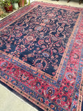 10'8 x 13'6 Navy blue antique Turkish Sparta rug #2153 / 11x14 Vintage Rug - Blue Parakeet Rugs