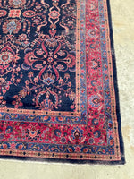 10'8 x 13'6 Navy blue antique Turkish Sparta rug #2153 / 11x14 Vintage Rug - Blue Parakeet Rugs