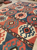 8'4 x 12'10 Antique flat weave Kilim #2324ML - Blue Parakeet Rugs