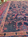 10'8 x 13'6 Navy blue antique Turkish Sparta rug #2153 / 11x14 Vintage Rug - Blue Parakeet Rugs