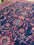 10'8 x 13'6 Navy blue antique Turkish Sparta rug #2153 / 11x14 Vintage Rug - Blue Parakeet Rugs