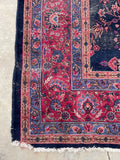 10'8 x 13'6 Navy blue antique Turkish Sparta rug #2153 / 11x14 Vintage Rug - Blue Parakeet Rugs