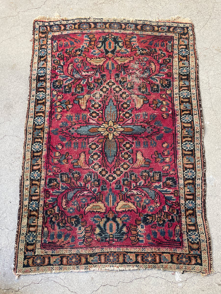 1'11 x 2'9 Antique Floral Berry Malayer Rug #2681 / 2x3 vintage rug - Blue Parakeet Rugs