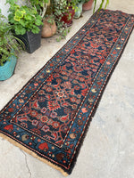 2'7 x 9'7 Antique skinny Malayer runner #2154 / 3x10 Vintage Runner - Blue Parakeet Rugs