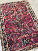 1'11 x 2'9 Antique Floral Berry Malayer Rug #2681 / 2x3 vintage rug - Blue Parakeet Rugs