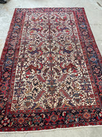 7'4 x 10'8 Antique Ivory Heriz rug #2156 / 7x11 Vintage Rug - Blue Parakeet Rugs