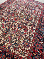 7'4 x 10'8 Antique Ivory Heriz rug #2156 / 7x11 Vintage Rug - Blue Parakeet Rugs