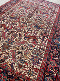 7'4 x 10'8 Antique Ivory Heriz rug #2156 / 7x11 Vintage Rug - Blue Parakeet Rugs