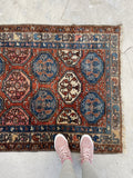 3'4 x 5'7 Antique tribal wool rug #1913 / 3x6 Vintage rug - Blue Parakeet Rugs