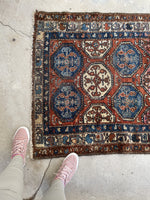 3'4 x 5'7 Antique tribal wool rug #1913 / 3x6 Vintage rug - Blue Parakeet Rugs