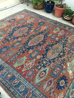 7'9 x 8'7 Antique Soumak Flatweave Rug - Blue Parakeet Rugs