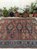 7'9 x 8'7 Antique Soumak Flatweave Rug - Blue Parakeet Rugs