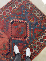 4'6 x 7'6 Antique Worn Kazak Rug #2686 / 5x8 Kazak - Blue Parakeet Rugs