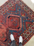 4'6 x 7'6 Antique Worn Kazak Rug #2686 / 5x8 Kazak - Blue Parakeet Rugs