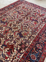 7'4 x 10'8 Antique Ivory Heriz rug #2156 / 7x11 Vintage Rug - Blue Parakeet Rugs