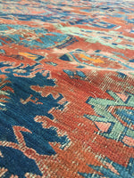 7'9 x 8'7 Antique Soumak Flatweave Rug - Blue Parakeet Rugs