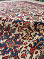 7'4 x 10'8 Antique Ivory Heriz rug #2156 / 7x11 Vintage Rug - Blue Parakeet Rugs