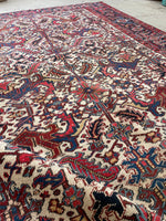 7'4 x 10'8 Antique Ivory Heriz rug #2156 / 7x11 Vintage Rug - Blue Parakeet Rugs