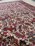 7'4 x 10'8 Antique Ivory Heriz rug #2156 / 7x11 Vintage Rug - Blue Parakeet Rugs