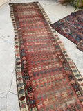 2'11 x 10'2 Antique worn & skinny wool runner #1982 / 3x10 Vintage runner - Blue Parakeet Rugs