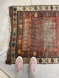 2'11 x 10'2 Antique worn & skinny wool runner #1982 / 3x10 Vintage runner - Blue Parakeet Rugs