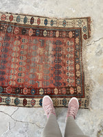 2'11 x 10'2 Antique worn & skinny wool runner #1982 / 3x10 Vintage runner - Blue Parakeet Rugs