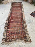 2'11 x 10'2 Antique worn & skinny wool runner #1982 / 3x10 Vintage runner - Blue Parakeet Rugs